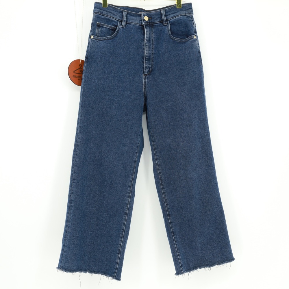DL1961 Hepburn Wide Leg High Rise‎ Vintage Jeans Seacliff Blue Size 29 Raw Hem